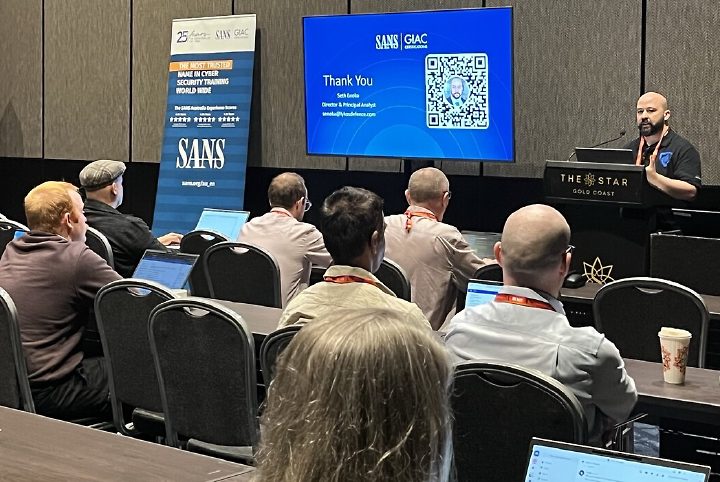Seth Enoka closing a SANS GIAC session at The Star Gold Coast